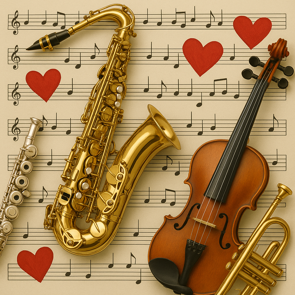 flauta, sax alto trompete e violino